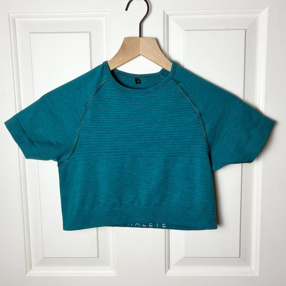 Alphalete Blue Revival Cropped Top Teal Short Sleeve